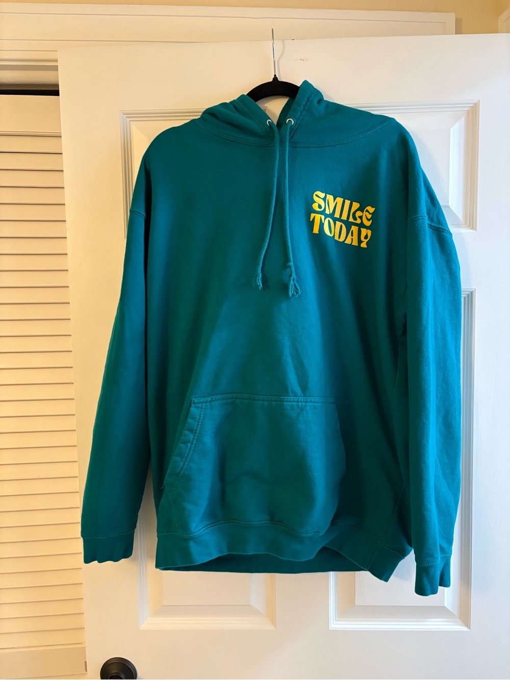 Smile Today Teal Pullover Hoodie with Yellow Graphic